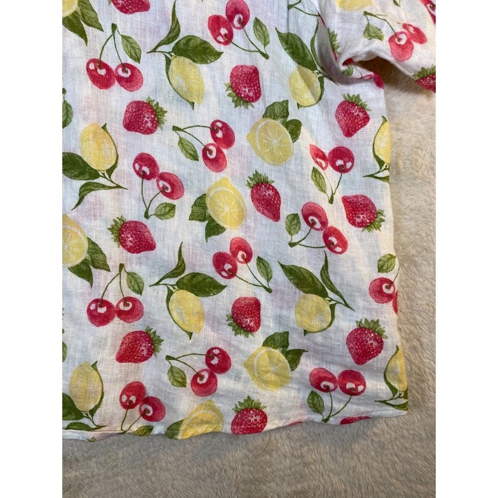 Isaac Mizrahi Womens 3X 100% Linen Fruit Print Peasant Blouse Short Sleeve - Picture 6 of 8